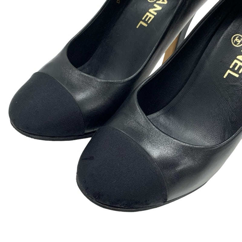 Chanel CHANEL Pumps, Shoes, Leather Fabric, Black, Gold, Pearl, Coco Mark