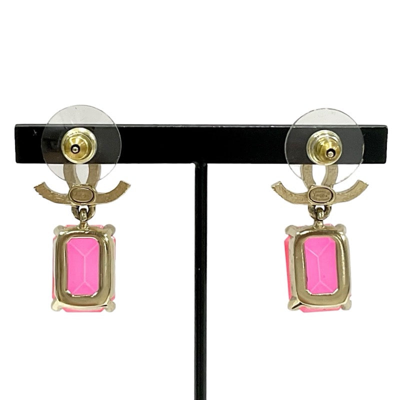 Chanel Earrings Gold Pink Coco Mark Rhinestone