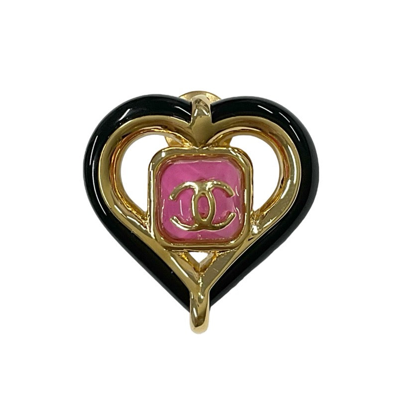 Chanel CHANEL Brooch Corsage Gold Pink Black Pin Brooch Heart Coco Mark