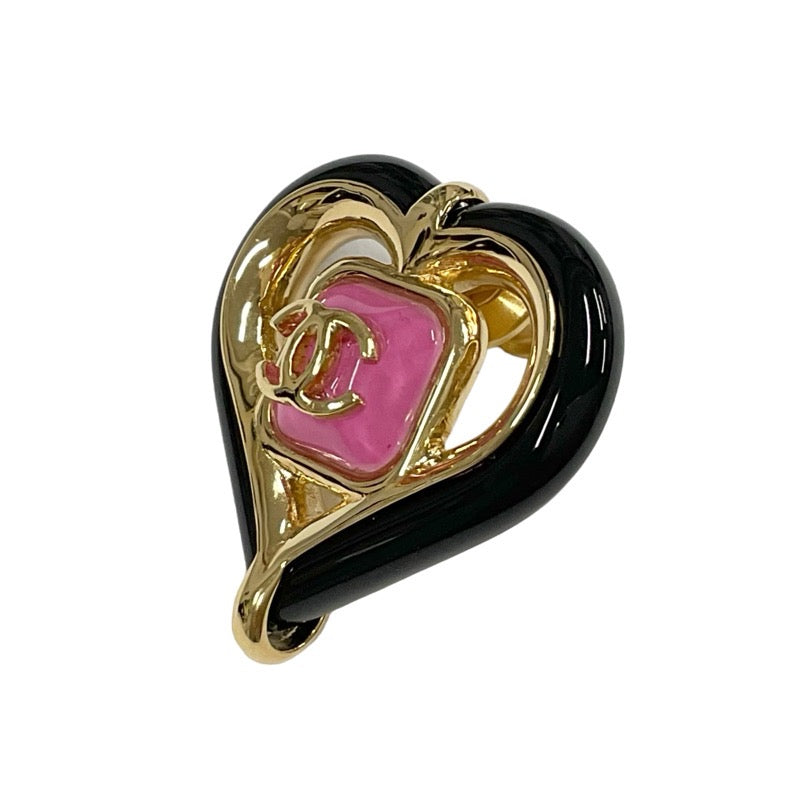 Chanel CHANEL Brooch Corsage Gold Pink Black Pin Brooch Heart Coco Mark