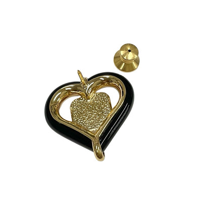 Chanel CHANEL Brooch Corsage Gold Pink Black Pin Brooch Heart Coco Mark