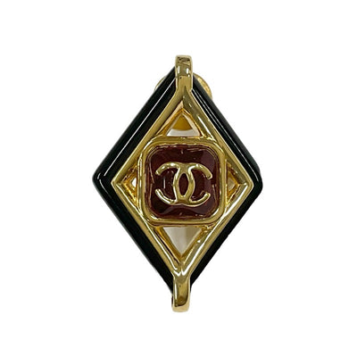 Chanel CHANEL Brooch Corsage Gold Red Black Pin Brooch Diamond Shape Coco Mark