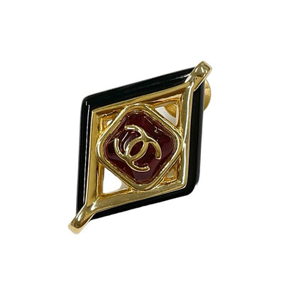 Chanel CHANEL Brooch Corsage Gold Red Black Pin Brooch Diamond Shape Coco Mark