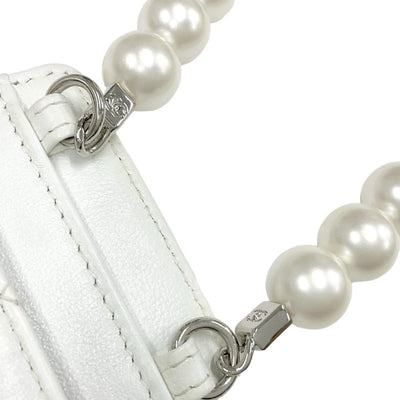 Chanel CHANEL card case card holder pass case white silver coco mark charm matelasse pearl chain