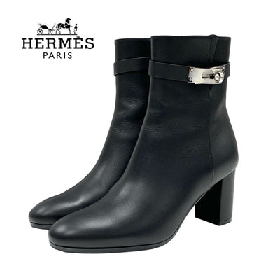 Hermes Saint-Germain boots, short boots, shoes, leather, black, silver, Kelly hardware