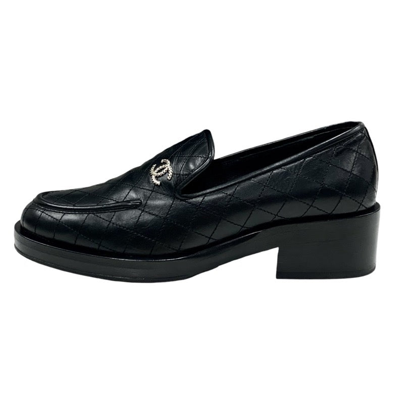 Chanel CHANEL loafers leather shoes shoes leather black silver materasse coco mark