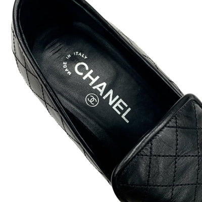 Chanel CHANEL loafers leather shoes shoes leather black silver materasse coco mark