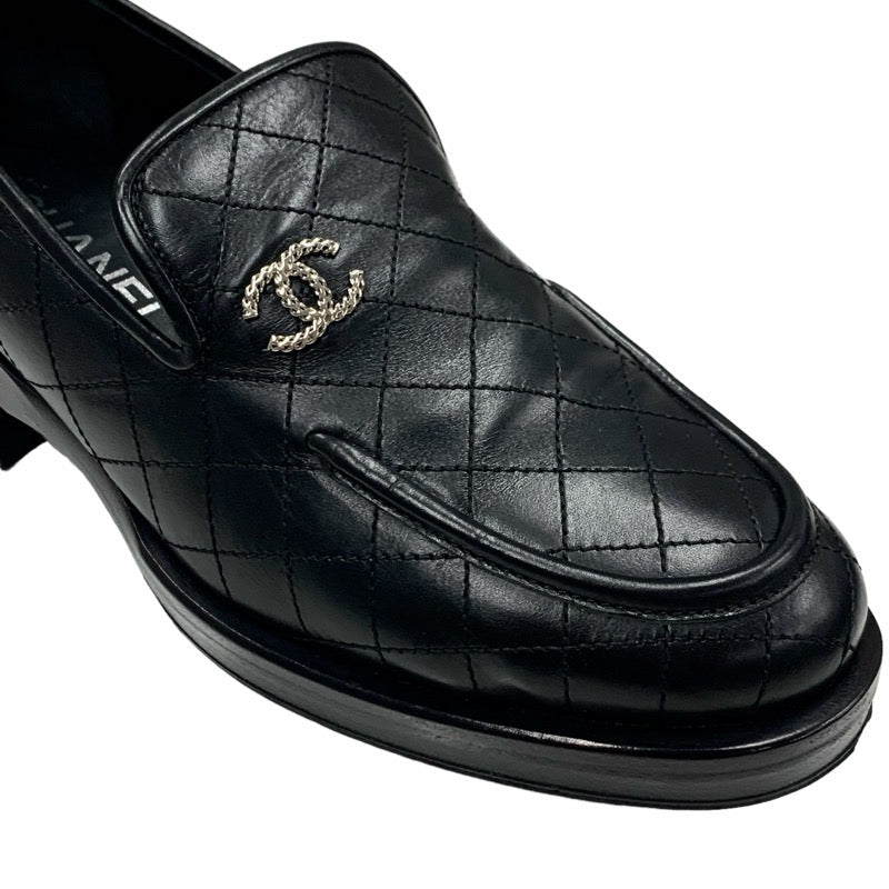 Chanel CHANEL loafers leather shoes shoes leather black silver materasse coco mark