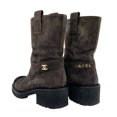 Chanel CHANEL boots, short boots, shoes, suede, brown, black, silver, coco mark, logo