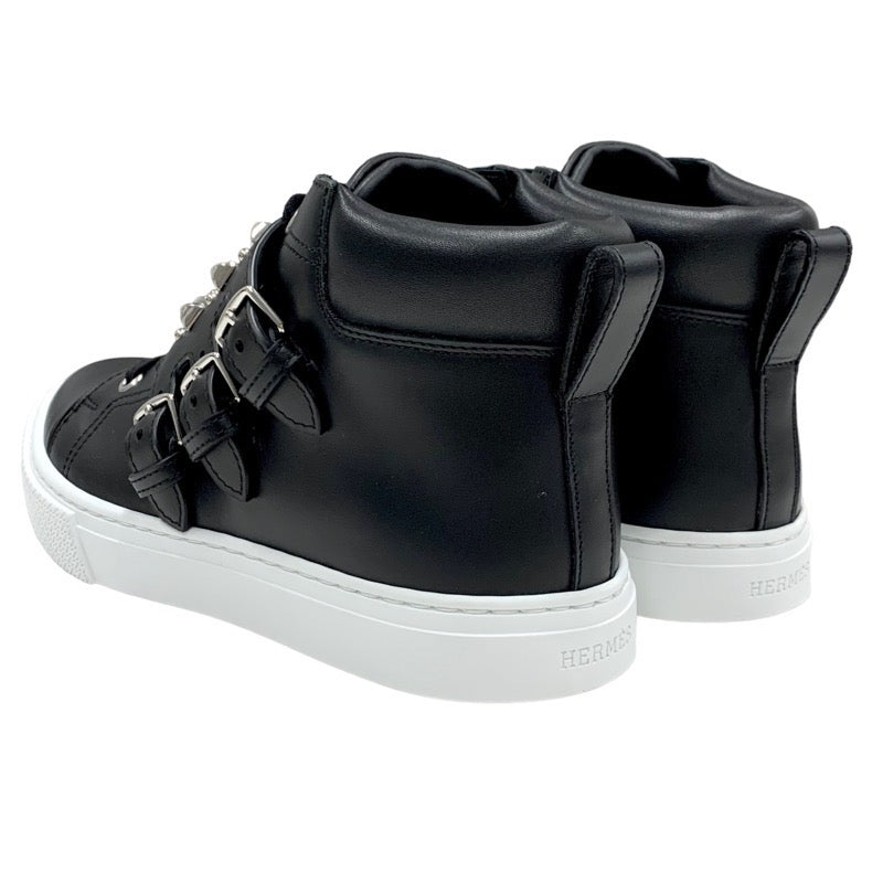エルメス HERMES ハンキー スニーカー 靴 シューズ レザー ブラック 黒 シルバー 未使用 スタッズ ハイカットスニーカー