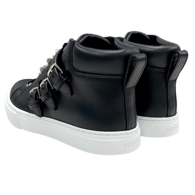 エルメス HERMES ハンキー スニーカー 靴 シューズ レザー ブラック 黒 シルバー 未使用 スタッズ ハイカットスニーカー