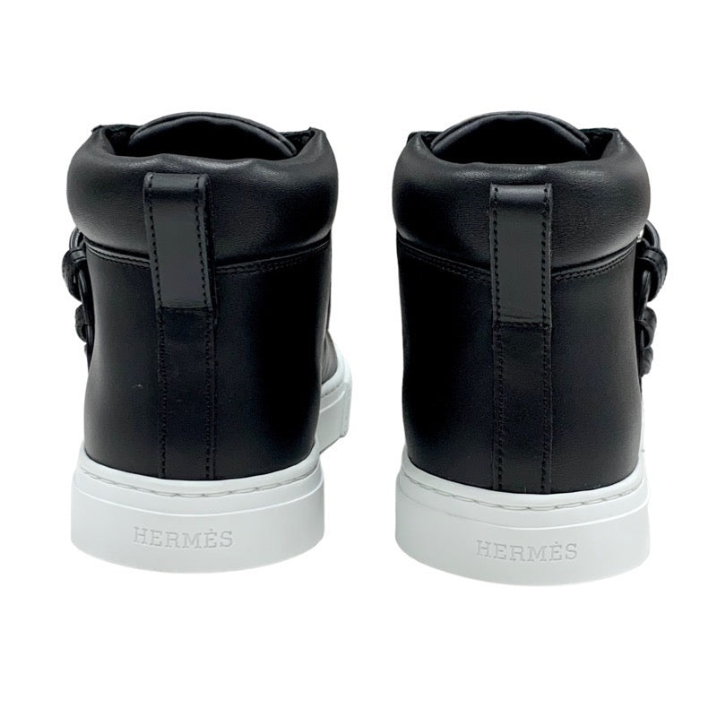エルメス HERMES ハンキー スニーカー 靴 シューズ レザー ブラック 黒 シルバー 未使用 スタッズ ハイカットスニーカー