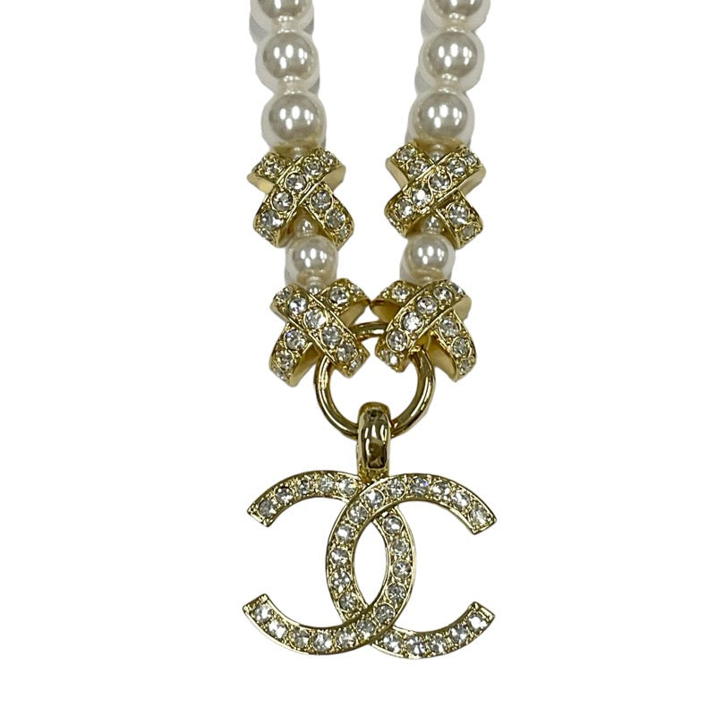 Chanel CHANEL necklace pendant choker gold coco mark rhinestone pearl