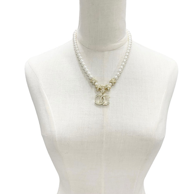 Chanel CHANEL necklace pendant choker gold coco mark rhinestone pearl