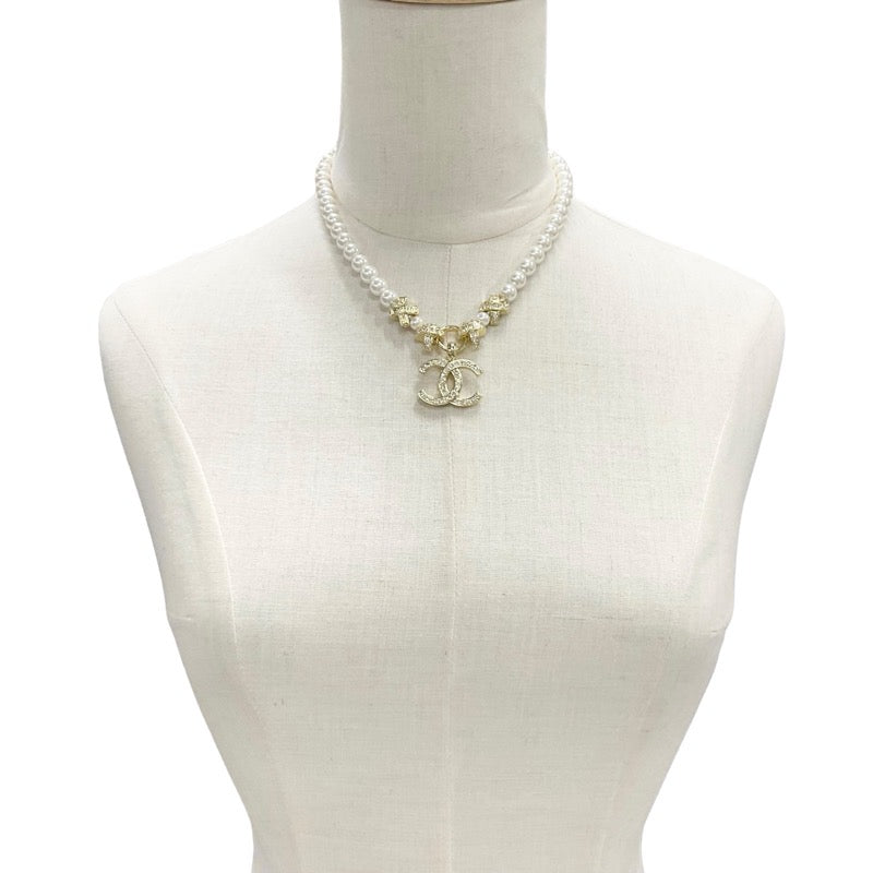 Chanel CHANEL necklace pendant choker gold coco mark rhinestone pearl