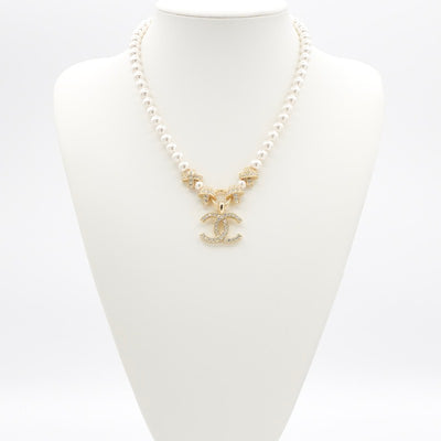 シャネル CHANEL ネックレス ペンダント チョーカー ゴールド ココマーク ラインストーン パール