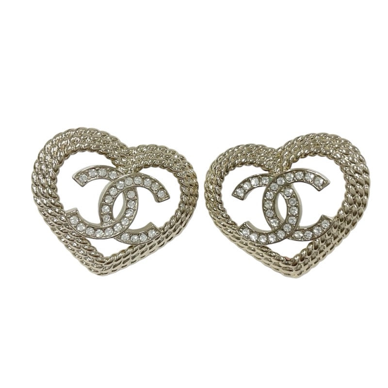 Chanel Earrings Gold Coco Mark Heart Rhinestone