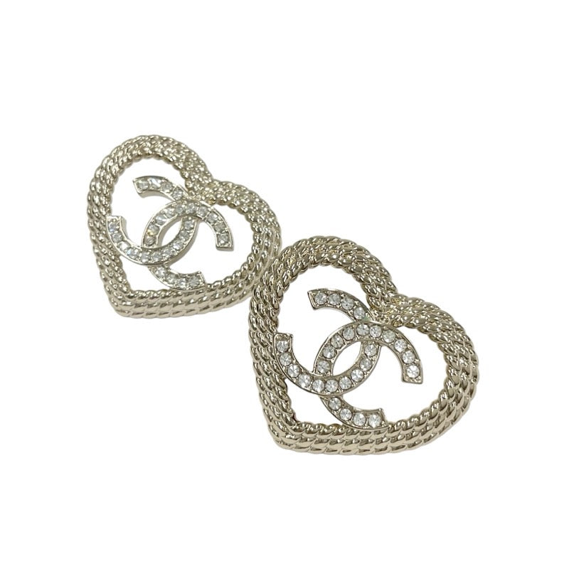 Chanel Earrings Gold Coco Mark Heart Rhinestone