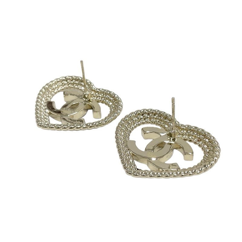 Chanel Earrings Gold Coco Mark Heart Rhinestone