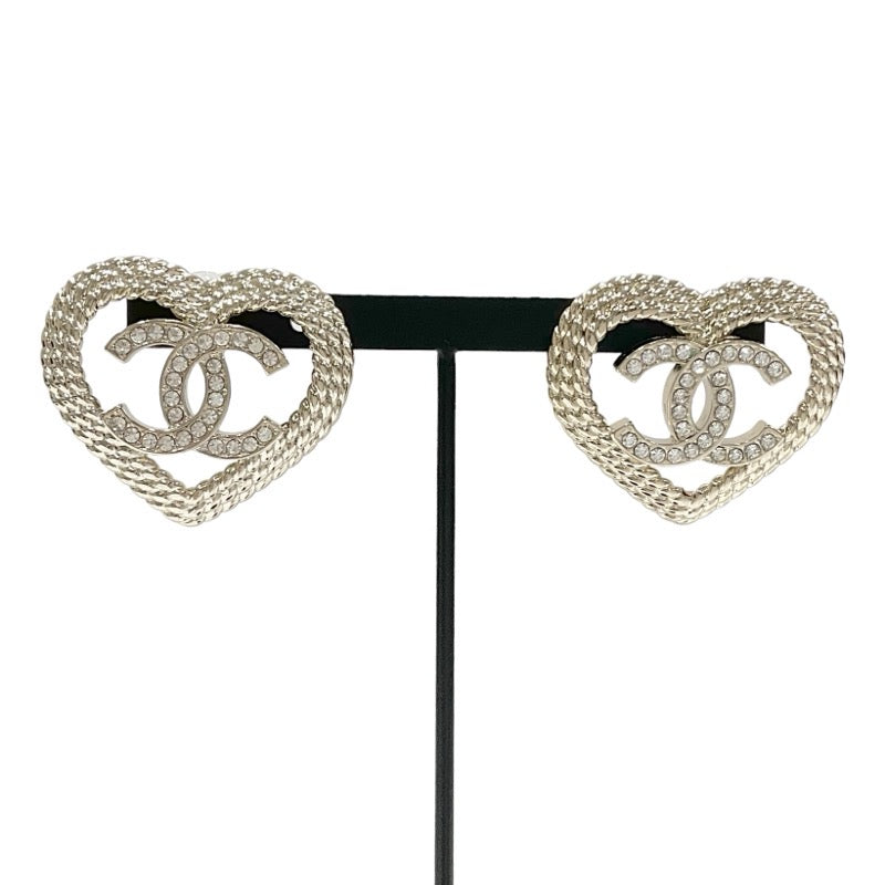 Chanel Earrings Gold Coco Mark Heart Rhinestone