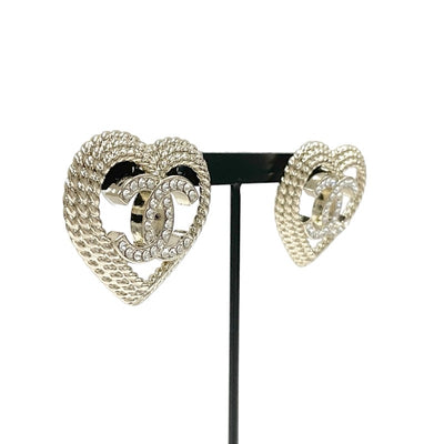 Chanel Earrings Gold Coco Mark Heart Rhinestone