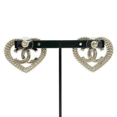 Chanel Earrings Gold Coco Mark Heart Rhinestone