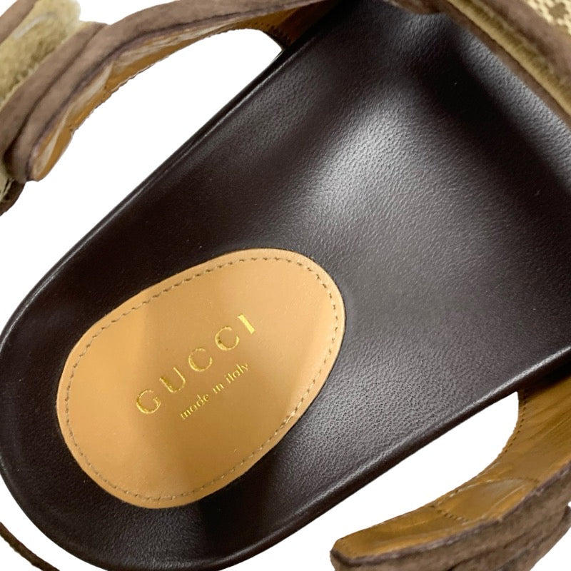 Gucci Sandals Shoes Canvas Beige Gold Sports Sandals Logo Velcro