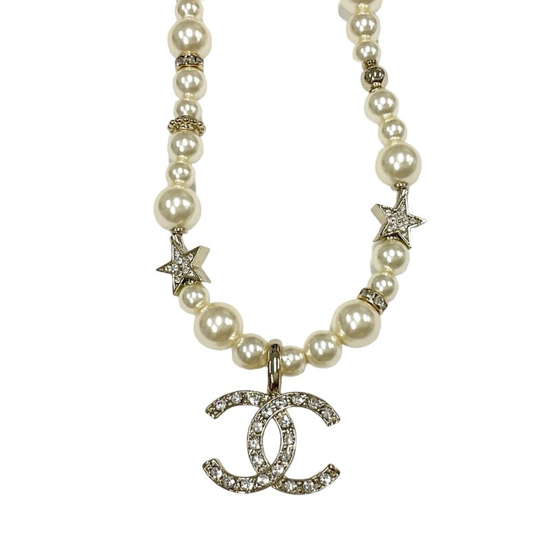 Chanel CHANEL necklace pendant choker gold coco mark star rhinestone pearl