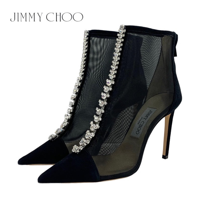 Jimmy Choo JIMMY CHOO BING BOOT 100 Boots Short Boots Shoes Shoes Mesh Suede Black Bijoux