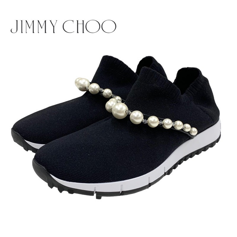 ジミーチュウ JIMMY CHOO スニーカー 靴 シューズ ファブリック ブラック 黒 ソックススニーカー パール クリスタル ニット