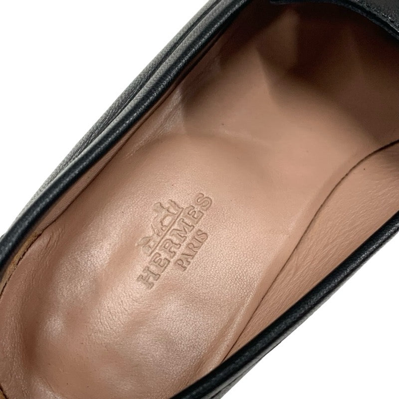 エルメス HERMES パリ ローファー 革靴 靴 シューズ レザー ブラック 黒 シルバー モカシン フラットシューズ H金具