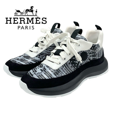 エルメス HERMES グラム スニーカー 靴 シューズ レザー スエード ブラック ホワイト バンダナ柄