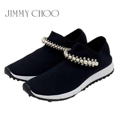 ジミーチュウ JIMMY CHOO スニーカー 靴 シューズ ファブリック ブラック 黒 ソックススニーカー パール クリスタル ニット