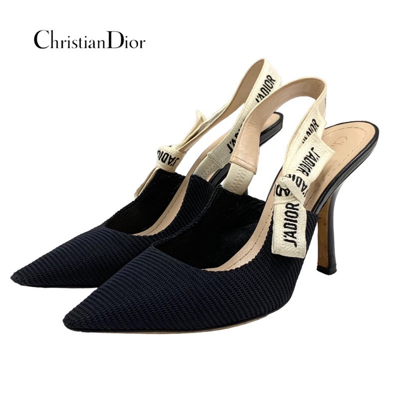 Christian Dior CHRISTIAN DIOR JADIOR Pumps Shoes Fabric Black White Black Sandals Slingback