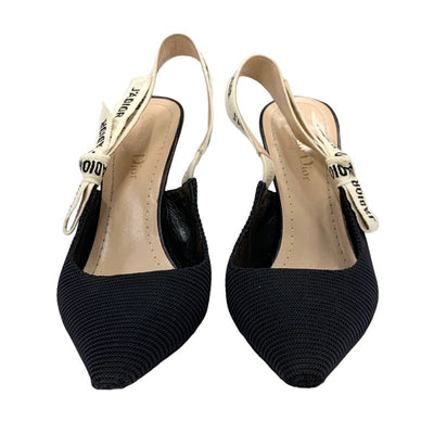 Christian Dior CHRISTIAN DIOR JADIOR Pumps Shoes Fabric Black White Black Sandals Slingback