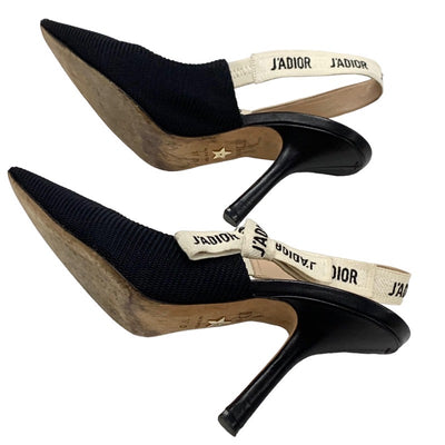 Christian Dior CHRISTIAN DIOR JADIOR Pumps Shoes Fabric Black White Black Sandals Slingback