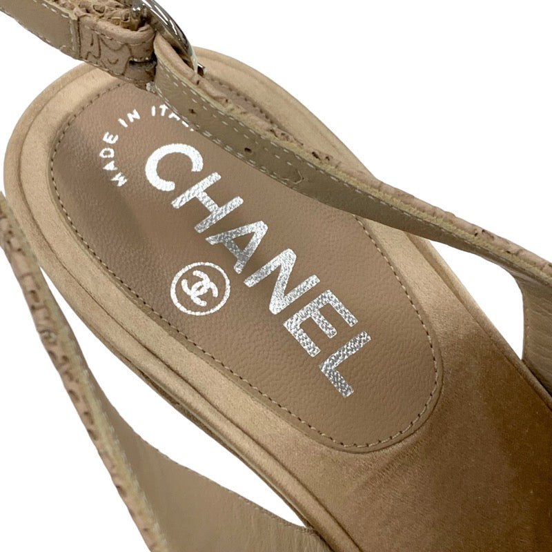 Chanel CHANEL Pumps Shoes Leather Satin Beige Black Coco Mark Flower Slingback