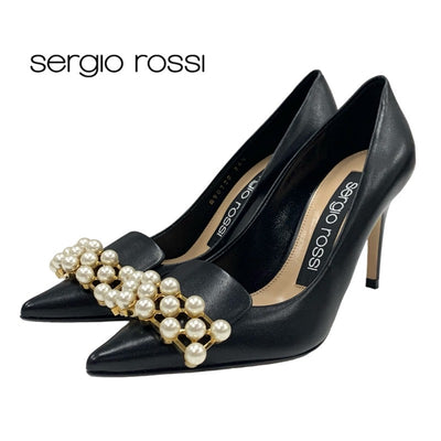 Sergio Rossi sr1 pumps shoes leather black white gold unused pearl party shoes