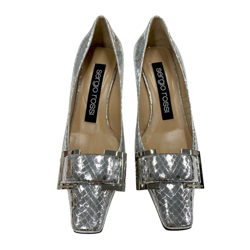 Sergio Rossi SR TWENTY Pumps Shoes Leather Silver Python Buckle