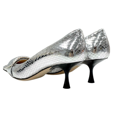 Sergio Rossi SR TWENTY Pumps Shoes Leather Silver Python Buckle