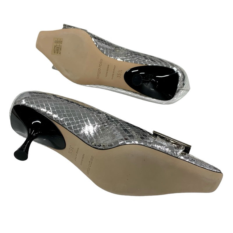 Sergio Rossi SR TWENTY Pumps Shoes Leather Silver Python Buckle