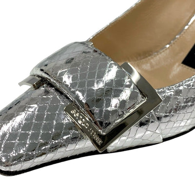 Sergio Rossi SR TWENTY Pumps Shoes Leather Silver Python Buckle