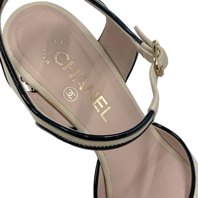 Chanel Sandals, Shoes, Suede, Ivory, Black, Gold, Coco Mark, Chain Strap