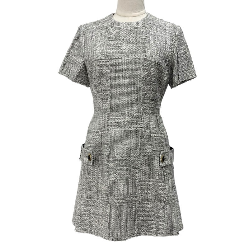 Louis Vuitton Dress Cotton Gray Tweed Short Sleeve