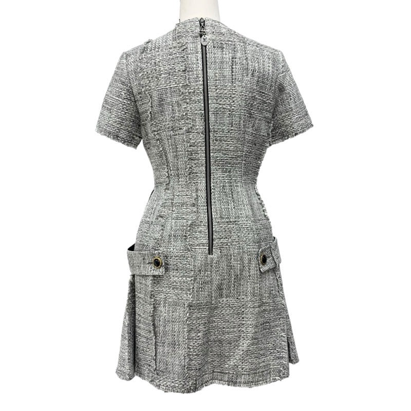 Louis Vuitton Dress Cotton Gray Tweed Short Sleeve