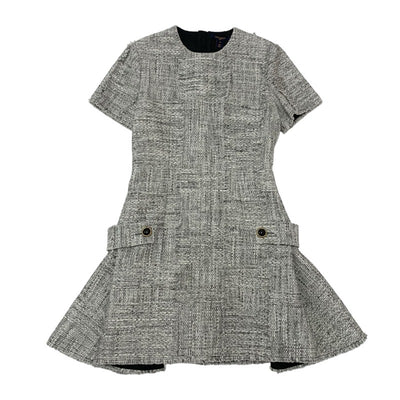 Louis Vuitton Dress Cotton Gray Tweed Short Sleeve