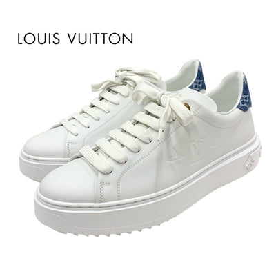 Louis Vuitton Time Outline Monogram Sneakers Shoes Leather White Blue White Gold Unused Denim