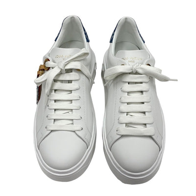 Louis Vuitton Time Outline Monogram Sneakers Shoes Leather White Blue White Gold Unused Denim