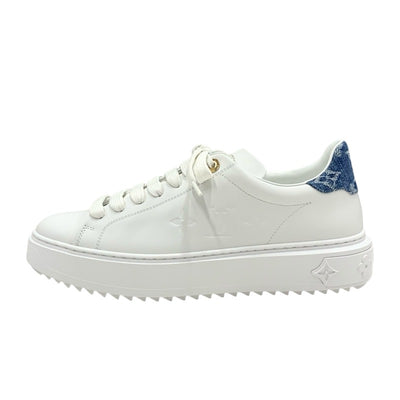 Louis Vuitton Time Outline Monogram Sneakers Shoes Leather White Blue White Gold Unused Denim