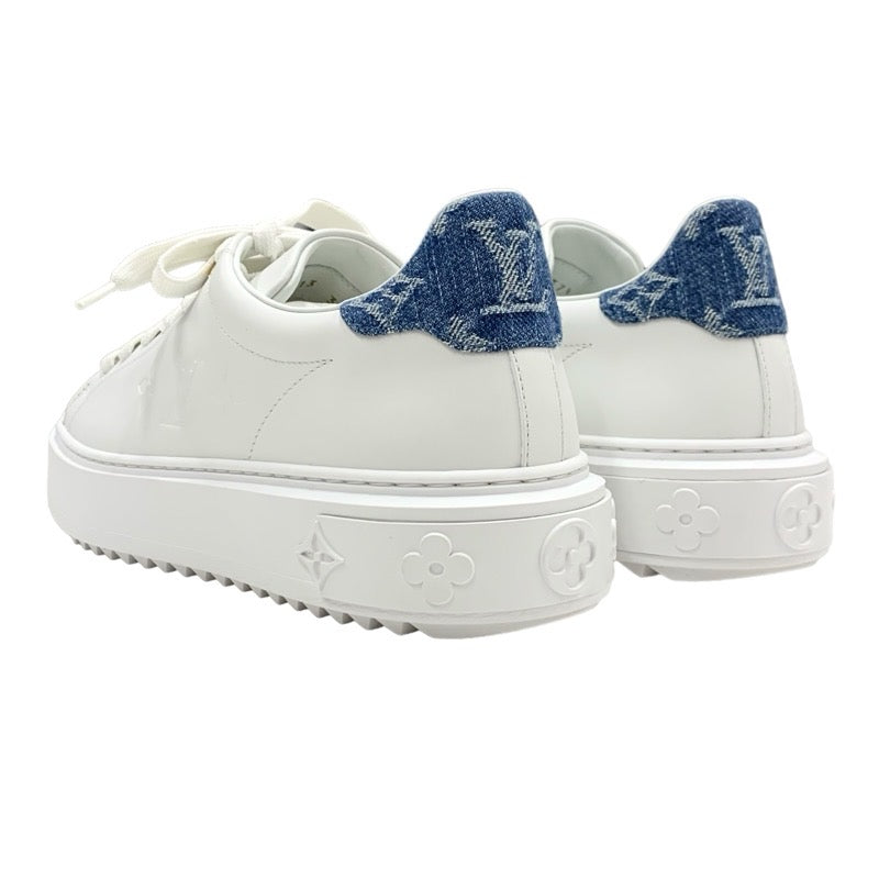 Louis Vuitton Time Outline Monogram Sneakers Shoes Leather White Blue White Gold Unused Denim